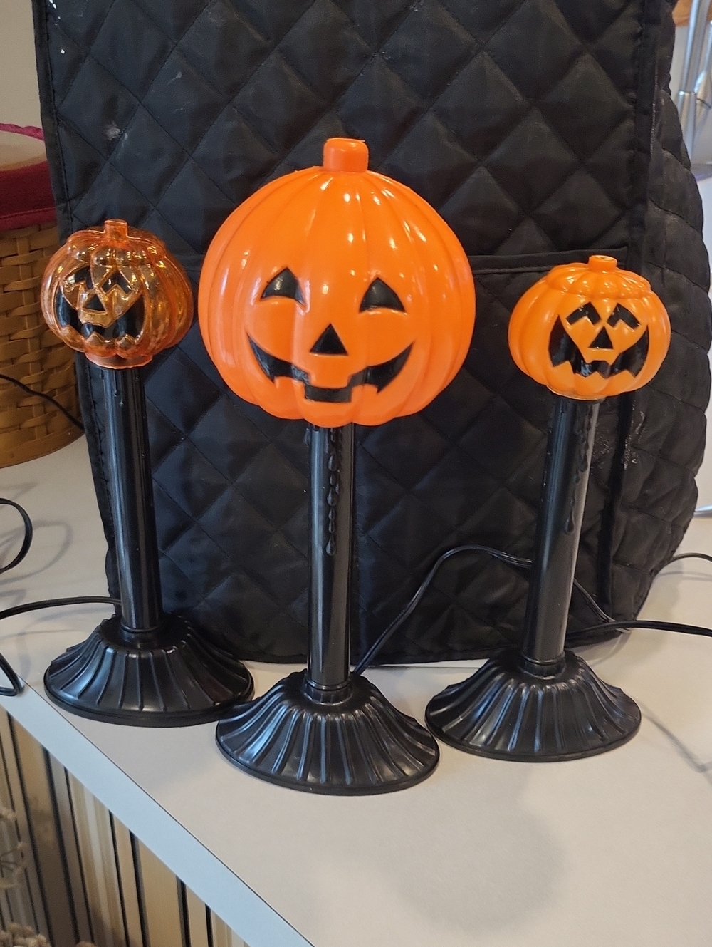 Set Of 3 Vintage Halloween Electric Candle Jack O Lanterns